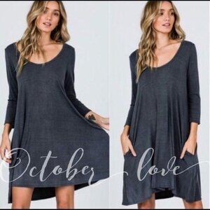 Charcoal Gray 3/4 Sleeve Dress With Pockets, L NWT